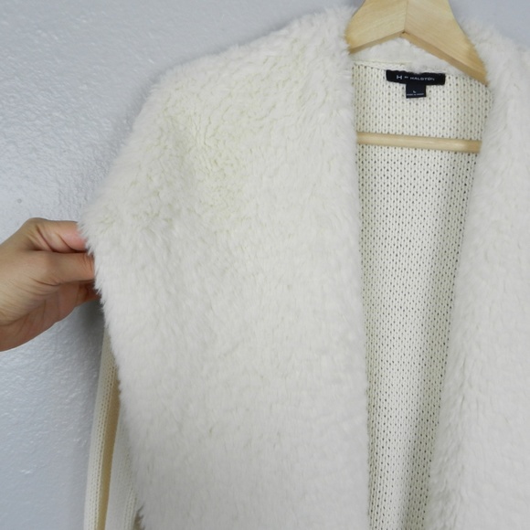 H by Halston Faux Shearling Collar Cardigan Size L - Picture 6 of 6